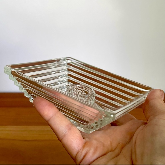 MCM Manhattan Depression Glass Candle Holder Mid Century Clear Art Glass - Picture 6 of 11